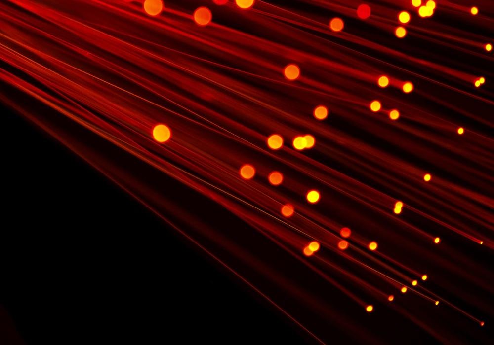 Glowing red fiber optic strands